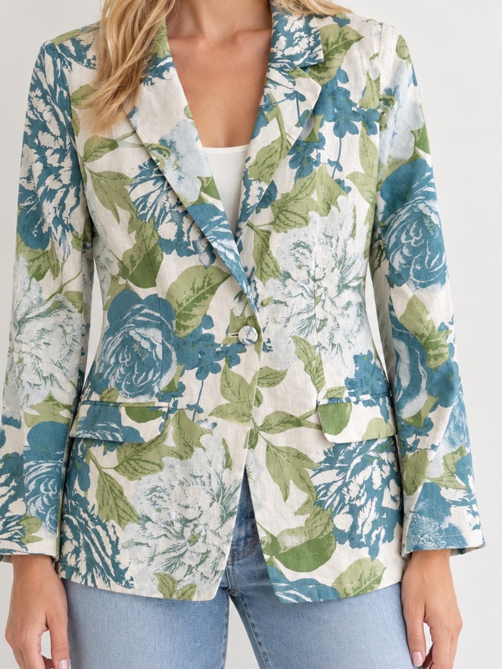 Joie 100% Linen Blue Floral Blazer Jacket Small